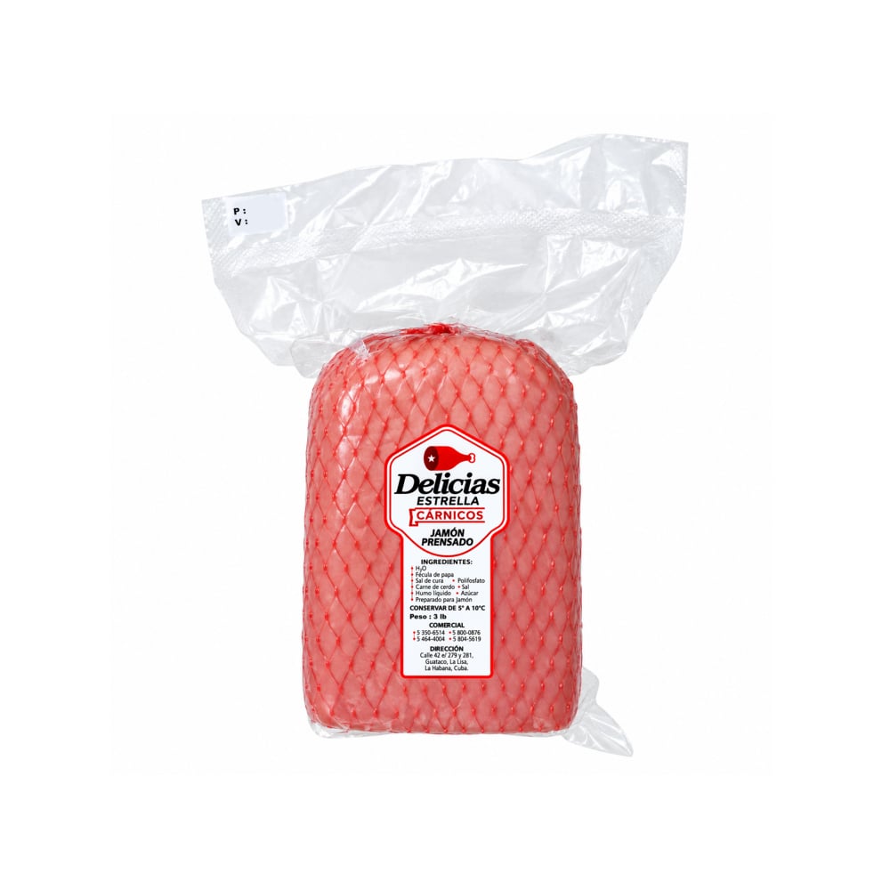 Jamón prensado malla roja Delicias Estrella (1.36 kg / 3 lb) - Imagen 1