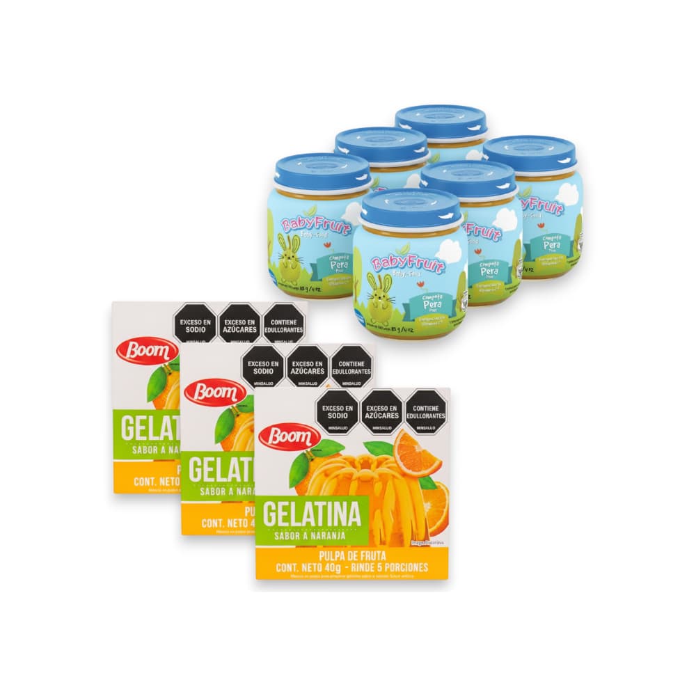 Compota de pera Baby Fruit + Gelatina sabor naranja Boom - Imagen 1