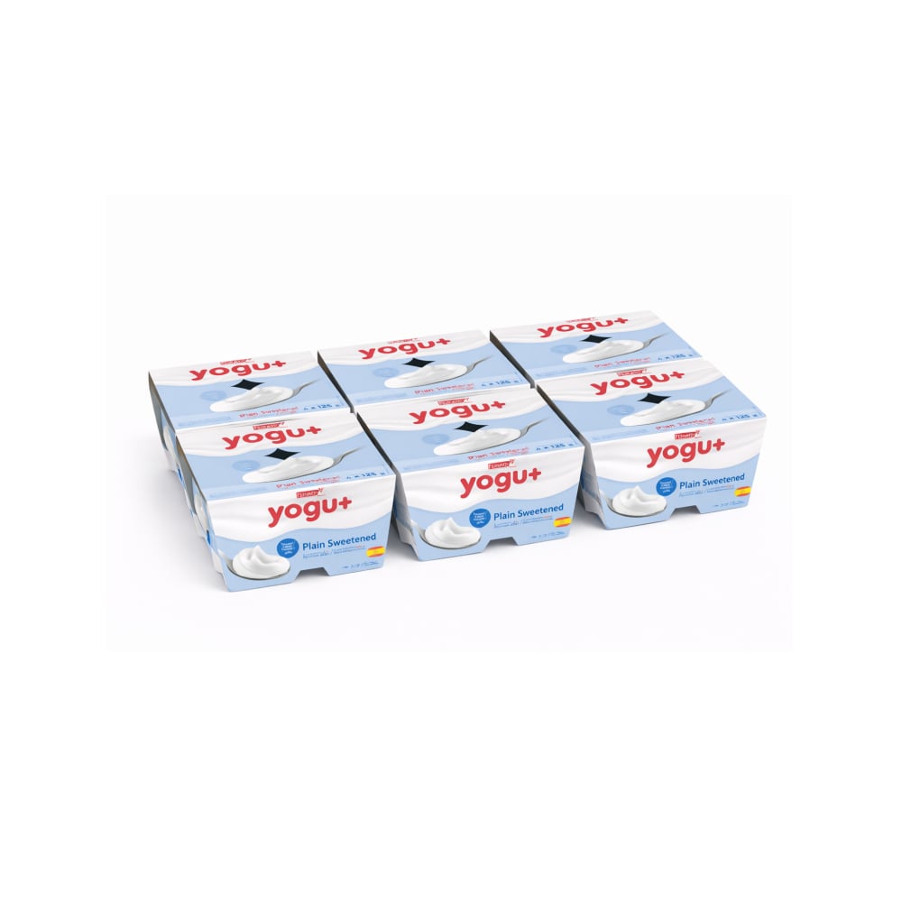 Yogurt pasteurizado sabor natural azucarado Yogu+ Feiraco (24 x 125 g / 4.41 oz) - Imagen 1