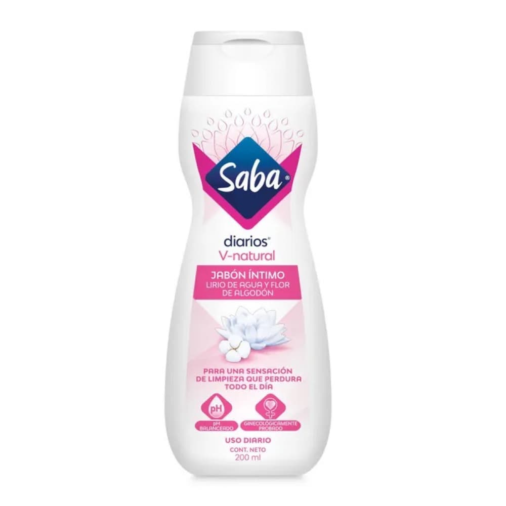 Jabón íntimo lirio de agua y flor de algodón V-natural Saba Diarios (200 ml) - Imagen 1