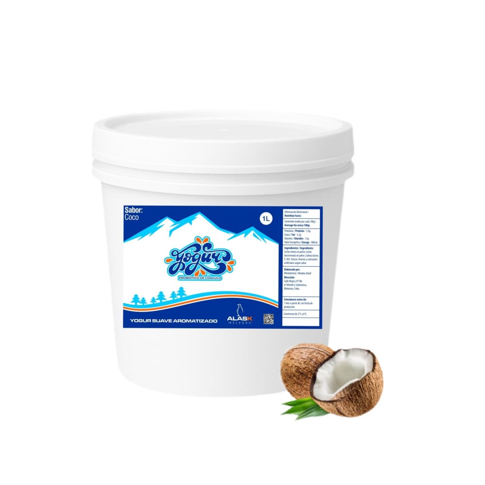Yogurt probiótico de coágulo sabor coco Alask (1 L) - Imagen 1