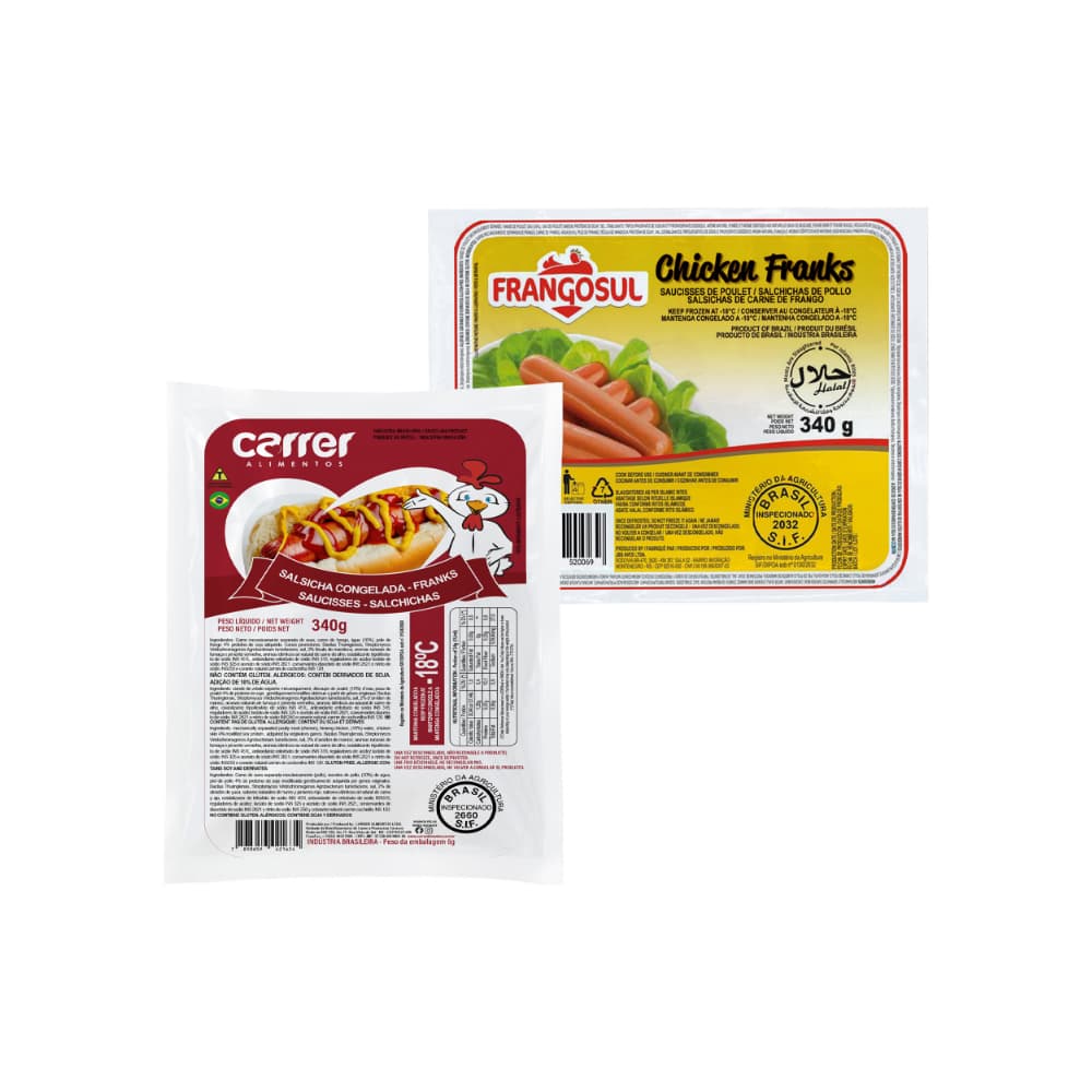 Salchichas de pollo Carrer 340g + Salchichas de pollo Frangosul 340g - Imagen 1