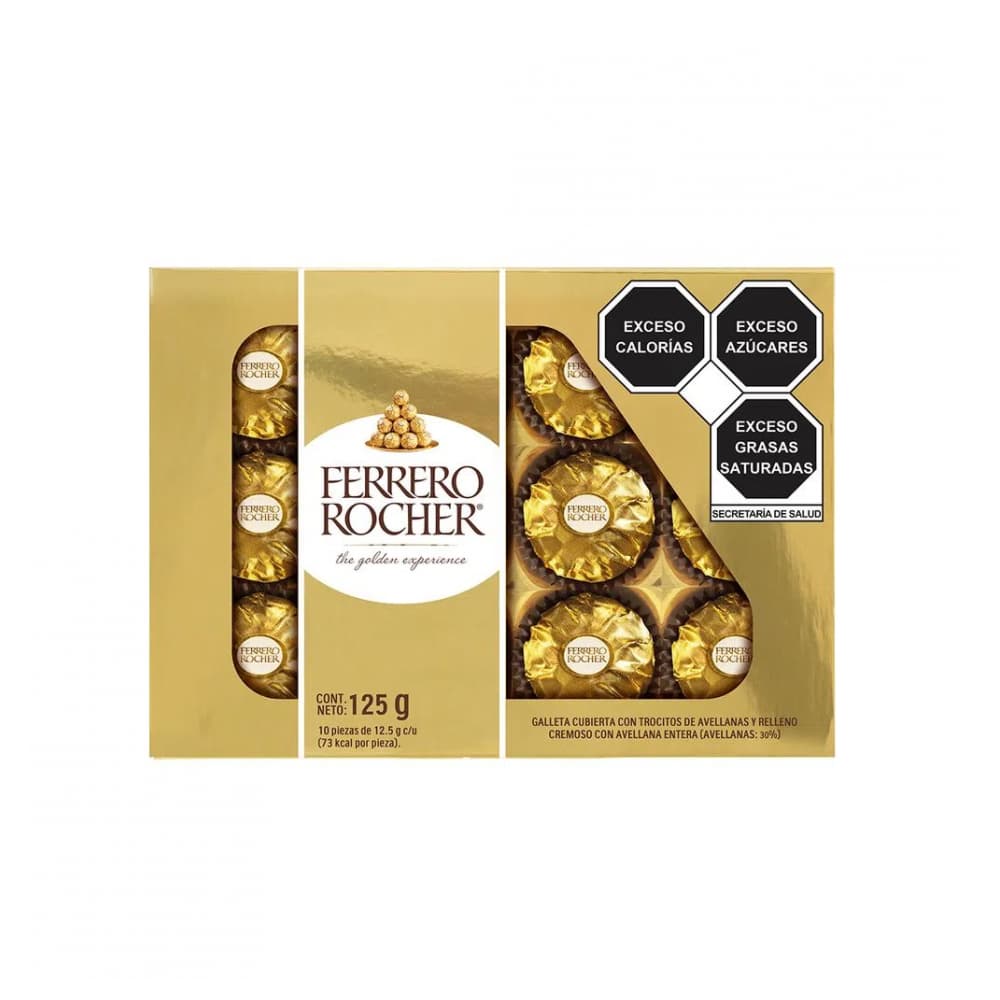 Bombones cubiertos con trocitos de avellana y relleno cremoso con avellana entera Ferrero Rocher (125 g / 4.4 oz) - Imagen 1