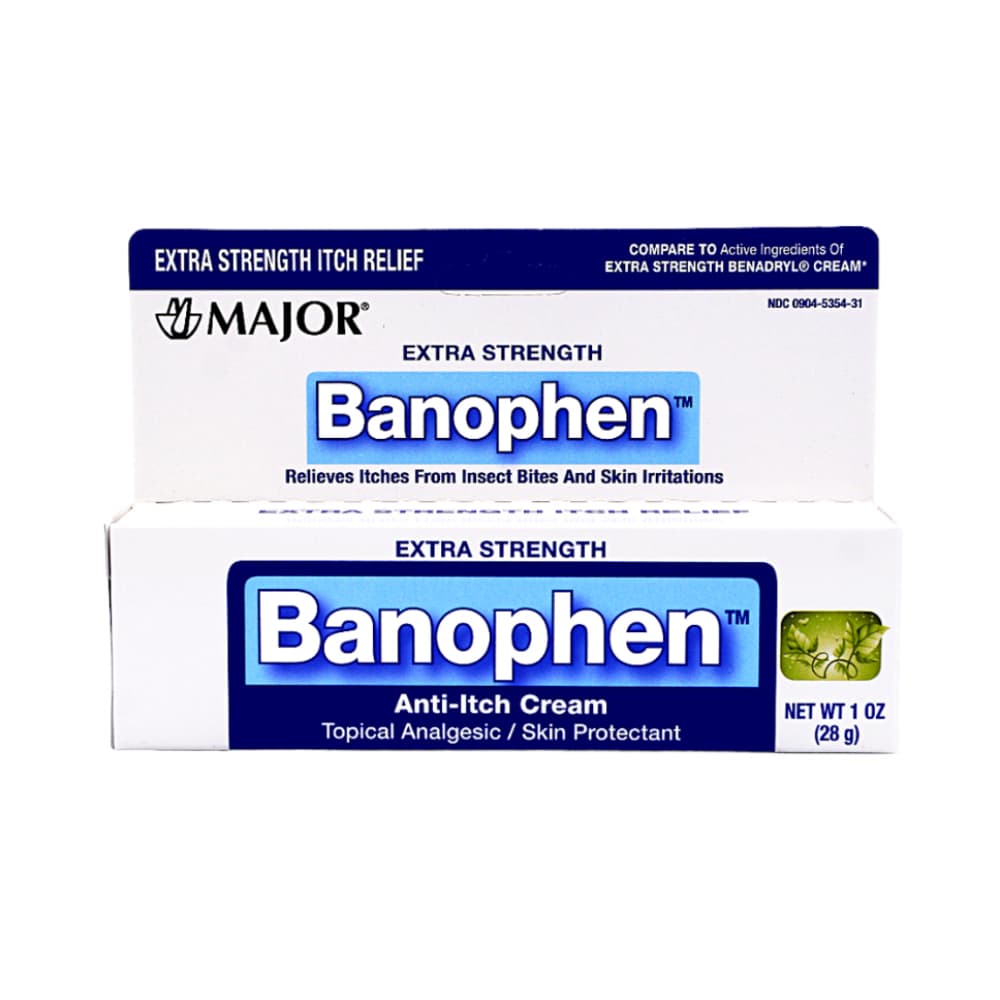 Banophen. Crema anti-prurito: Clorhidrato de difenhidramina 2% + Acetato de Zinc 0.1 % Major (28 g / 1 oz) - Imagen 1