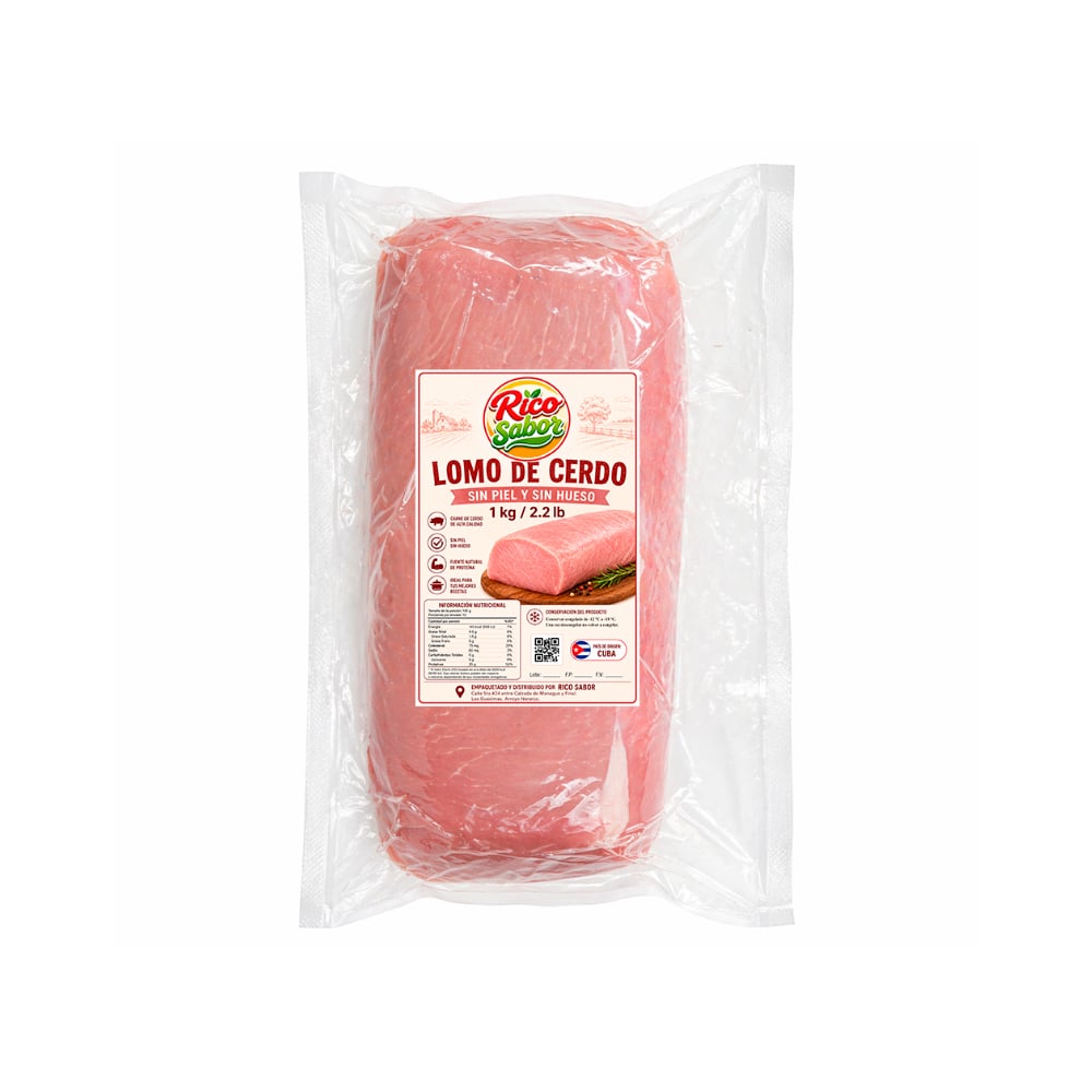 Lomo de cerdo sin piel y sin hueso Rico Sabor (1 kg / 2.2 lb) - Imagen 1