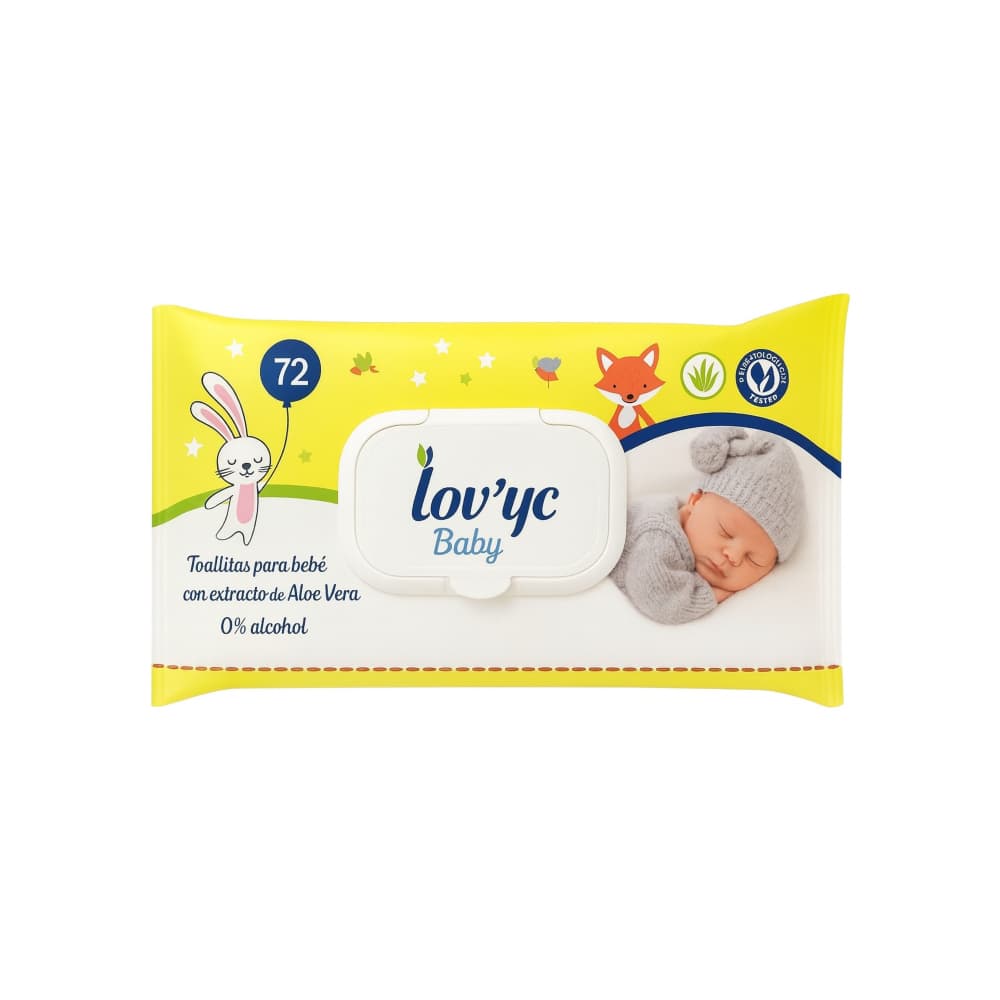 Toallitas húmedas para bebés con aloe vera Lov'yc Baby (72 U) - Imagen 1