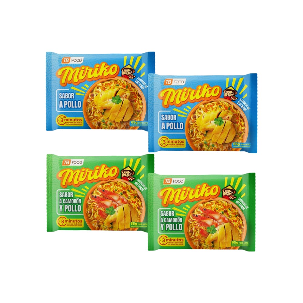 Sopa instantánea de fideos sabor a pollo Miriko + Sopa instantánea de fideos sabor a camarón y pollo Miriko - Imagen 1