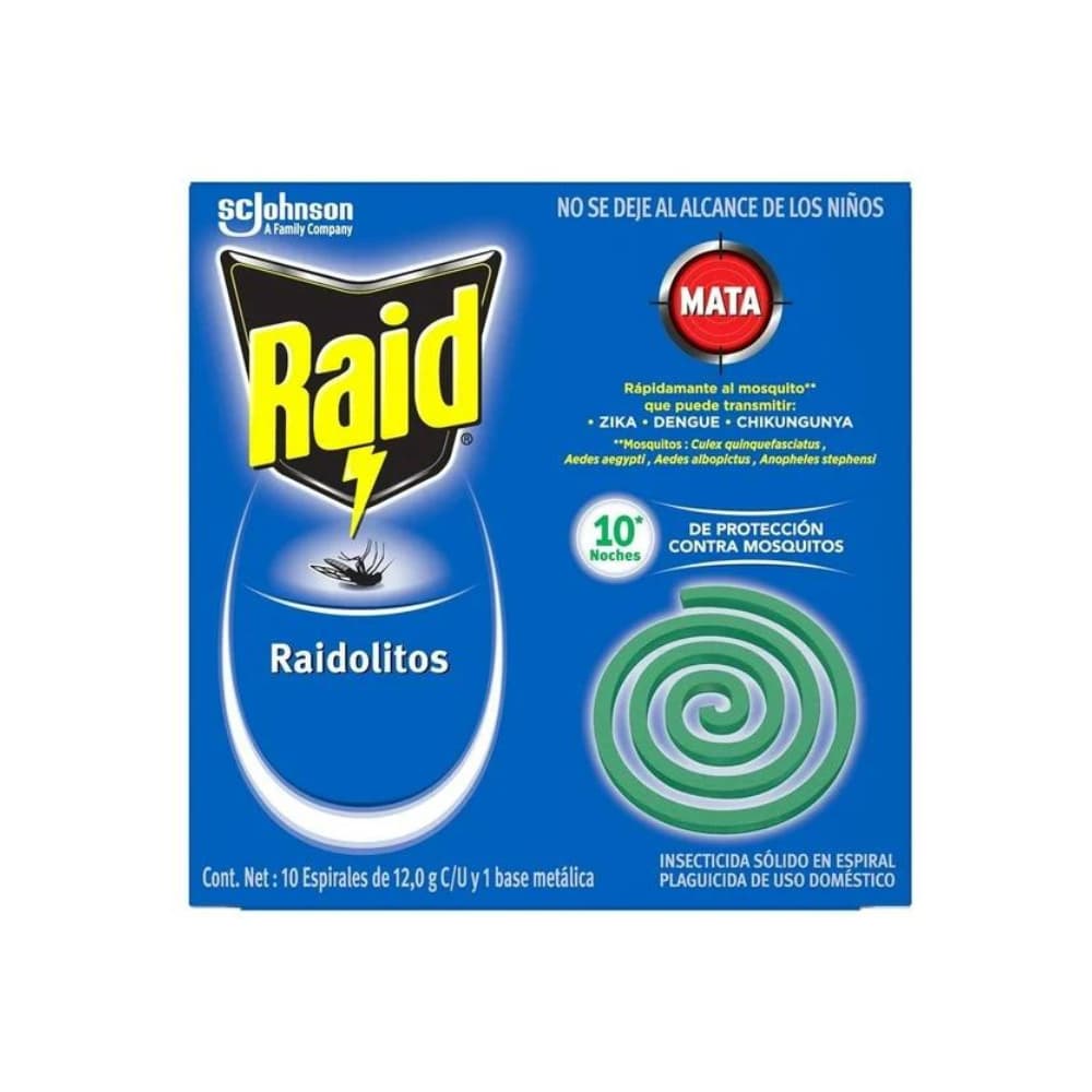 Insecticida sólido en espiral con base metálica Raid SC Johnson (10 x 12 g) - Imagen 1