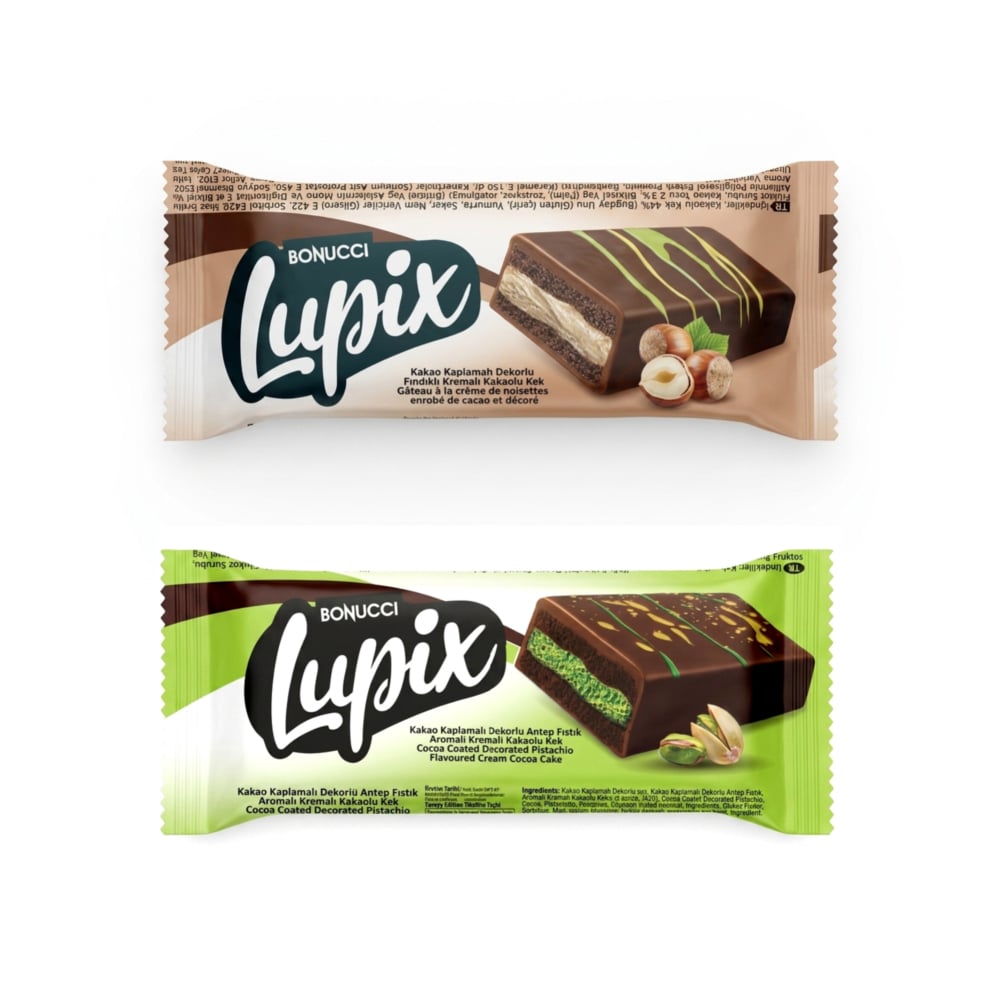 Pasteles de chocolate rellenos y decorados con crema de avellanas y pistacho Lupix Bonucci - Imagen 1