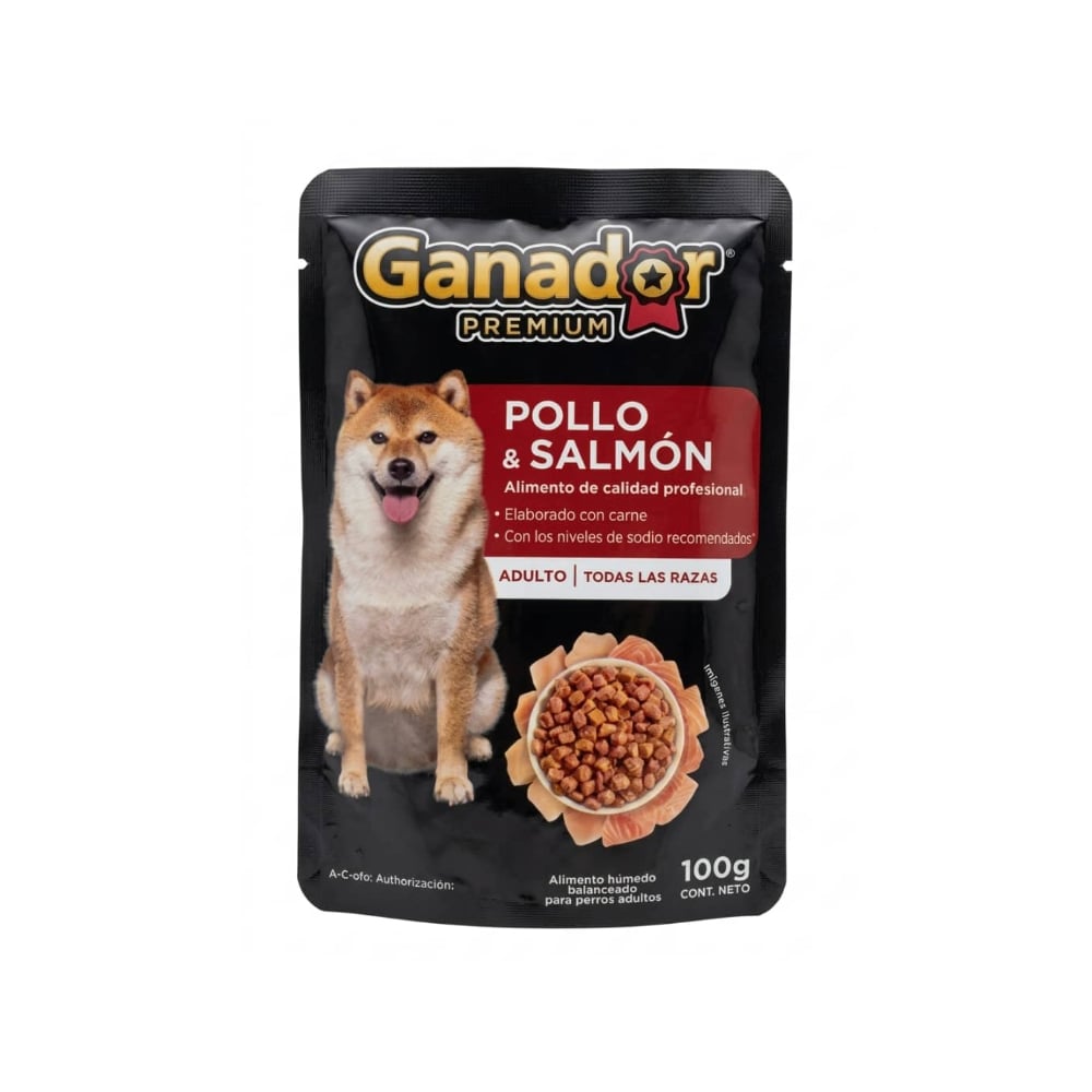 Alimento húmedo balanceado para perros adultos con pollo y salmón Ganador Premium (100 g / 3.52 oz) - Imagen 1
