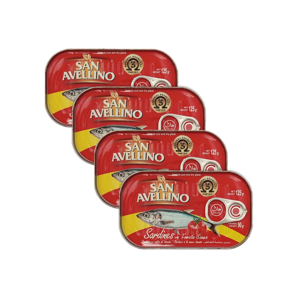 Sardinas en salsa de tomate San Avellino (4 x 125 g / 4.41 oz) - Imagen 1
