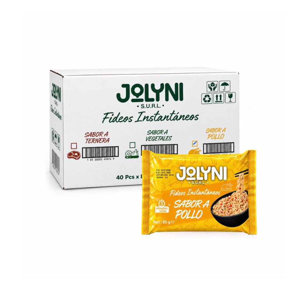 Sopa de fideos instantáneos sabor pollo Jolyni (40 x 85 g / 3 oz) - Imagen 1