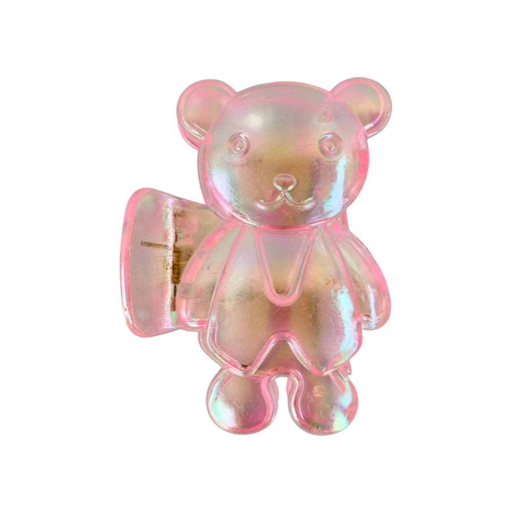 Gancho con figura de oso rosado transparente con acabado tornasolado para el cabello Tiara - Imagen 1