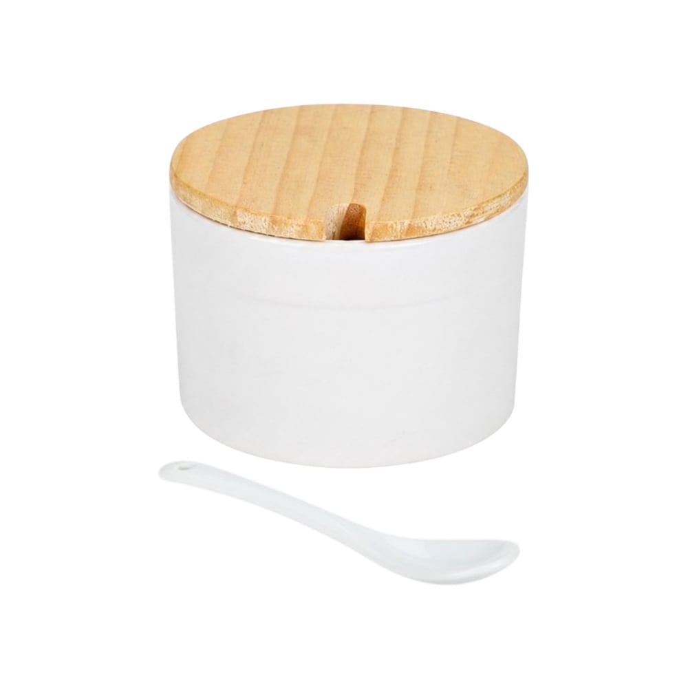 Azucarero cerámica blanca redondo con cuchara y tapa de madera Alessandro - Imagen 1