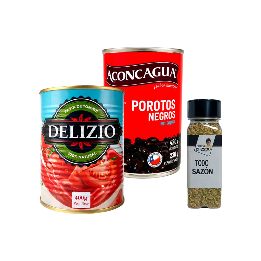 Combo: Porotos negros en agua + Todo sazón + Pasta de Tomate - Imagen 1