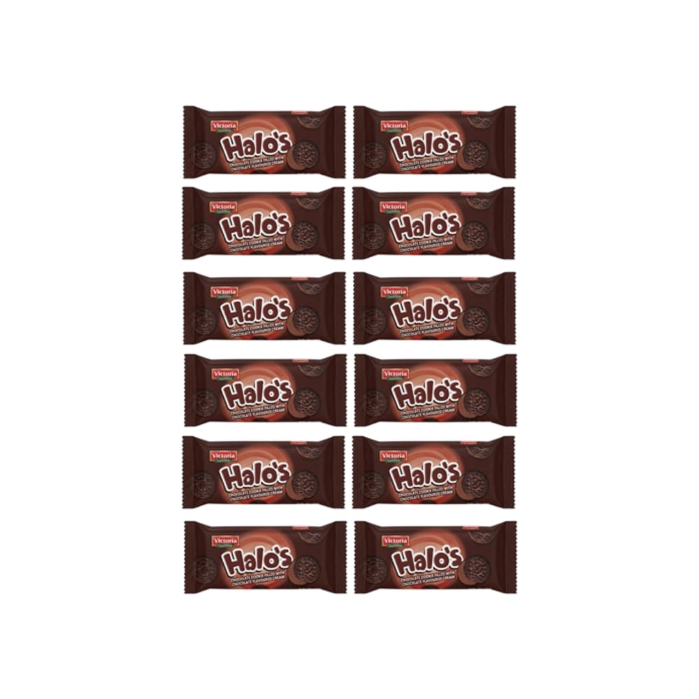 Galletas de chocolate rellenas con crema sabor chocolate Victoria Garden Halo’s (12 x 30 g / 1.05 oz) - Imagen 1