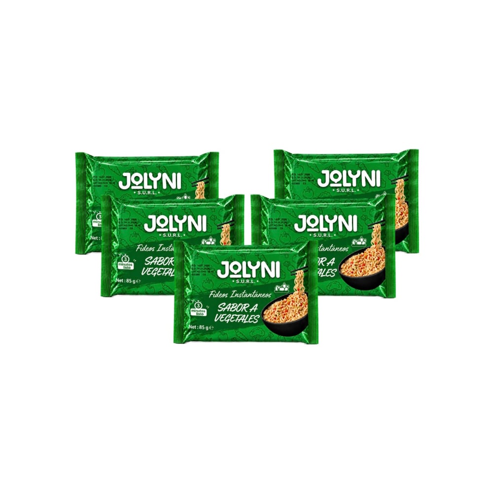 Sopa de fideos instantáneos sabor a vegetales Jolyni (5 x 85 g / 3 oz) - Imagen 1