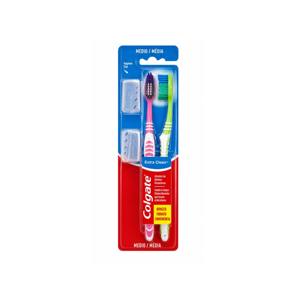 Cepillo de dientes extra clean medio Colgate (2 U) - Imagen 1
