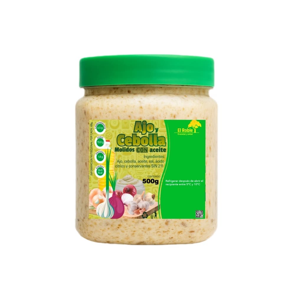 Ajo y cebolla molidos en aceite El Roble (500 g / 1.10 lb) - Imagen 1