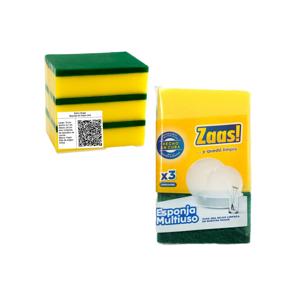 Combo esponja multiuso Zaas! (3 U) + Esponja con fibra verde (3 U) - Imagen 1