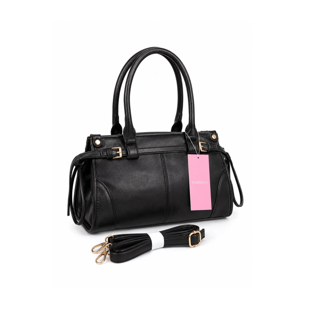 Bolso tote estructurado negro con cinturón decorativo y asas extraíbles Isabella (1 U) - Imagen 1