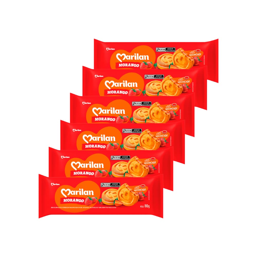 Galleta dulce sabor chocolate con relleno sabor a fresa Marilan (6 x 80 g / 2.82 oz) - Imagen 1