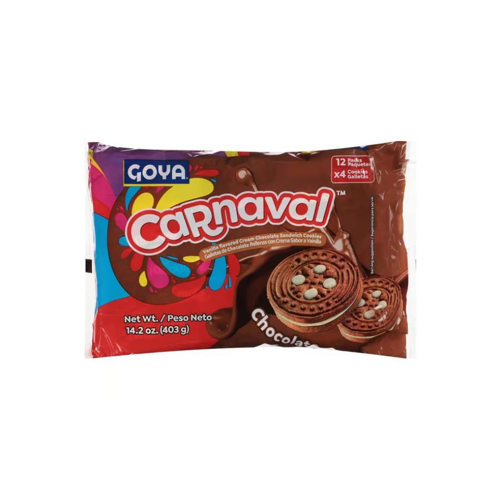 Galletas de chocolate rellenas con crema sabor a vainilla Carnaval Goya (403 g / 14.2 oz) - Imagen 1
