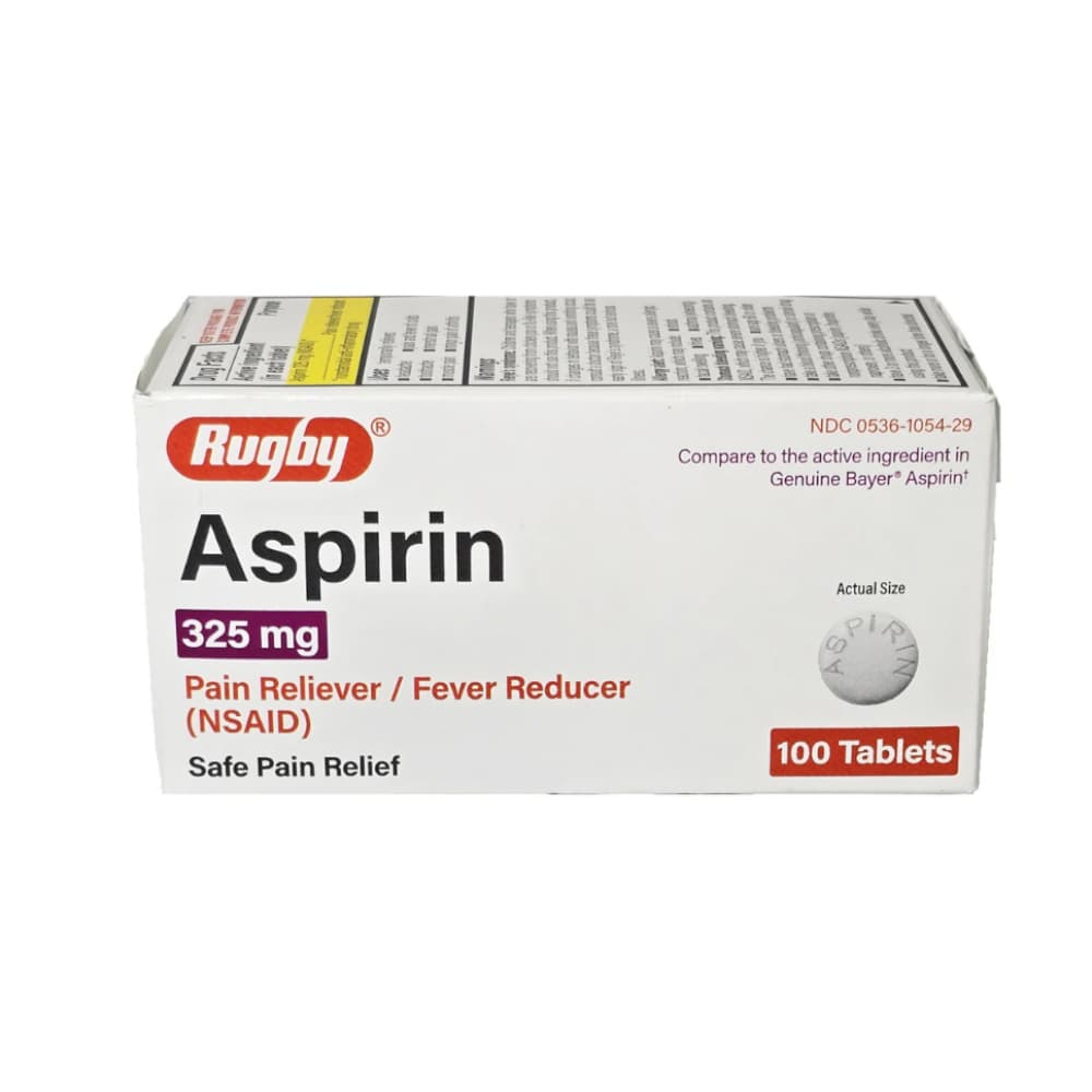 Aspirina. Ácido acetilsalicílico 325 mg Rugby (100 tabletas) - Imagen 1