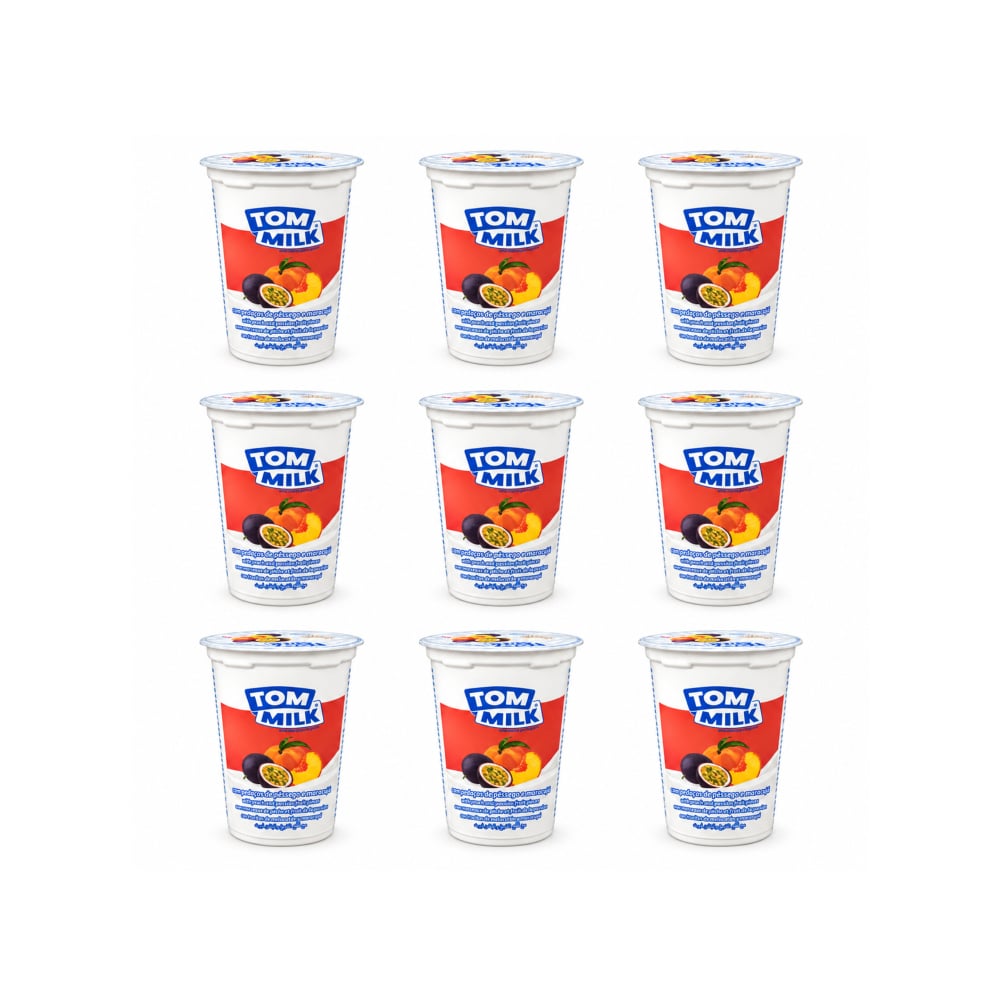 Yogurt pasteurizado sabor melocotón y maracuyá con trocitos de fruta Tom Milk (9 x 500 g / 1.10 lb) - Imagen 1