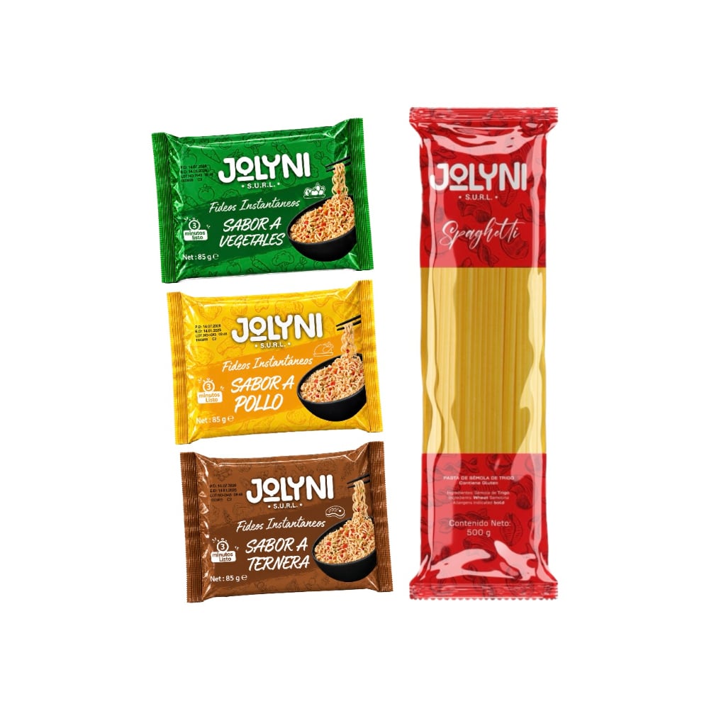 Combo Especial- Mixto de fideos y pasta Jolyni (3 x 85g / 3 oz) + (1 x 500 g / 17.63 oz) - Imagen 1