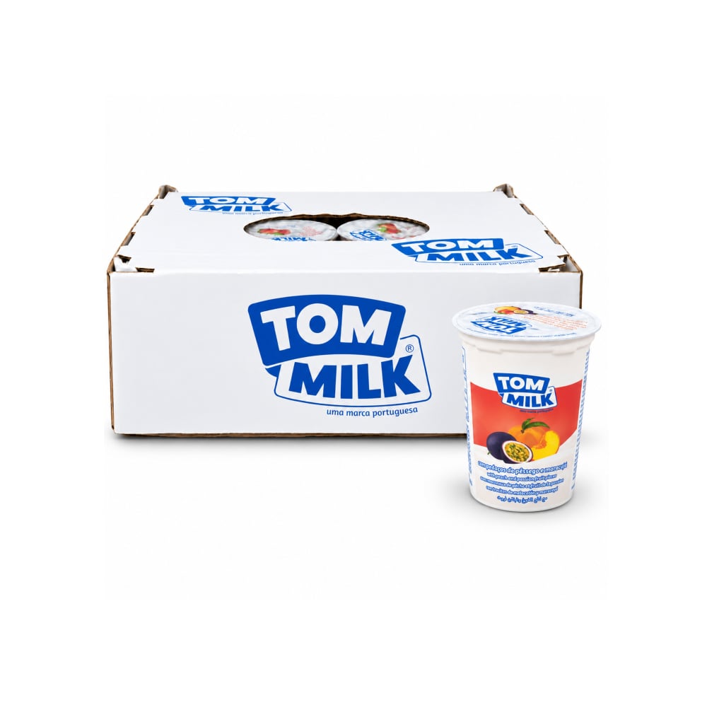 Yogurt pasteurizado sabor melocotón y maracuyá con trocitos de fruta Tom Milk (12 x 500 g / 1.10 lb) - Imagen 1