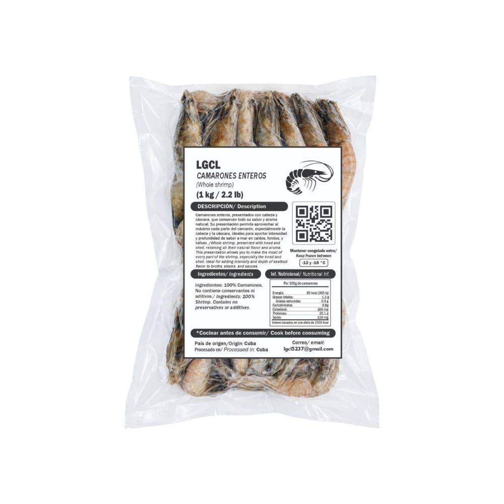 Camarones enteros LGCL (1 kg / 2.2 lb) - Imagen 1