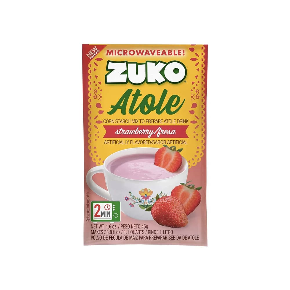 Polvo de fécula de maíz para preparar atole sabor fresa Zuko (45 g / 1.6 oz) - Imagen 1
