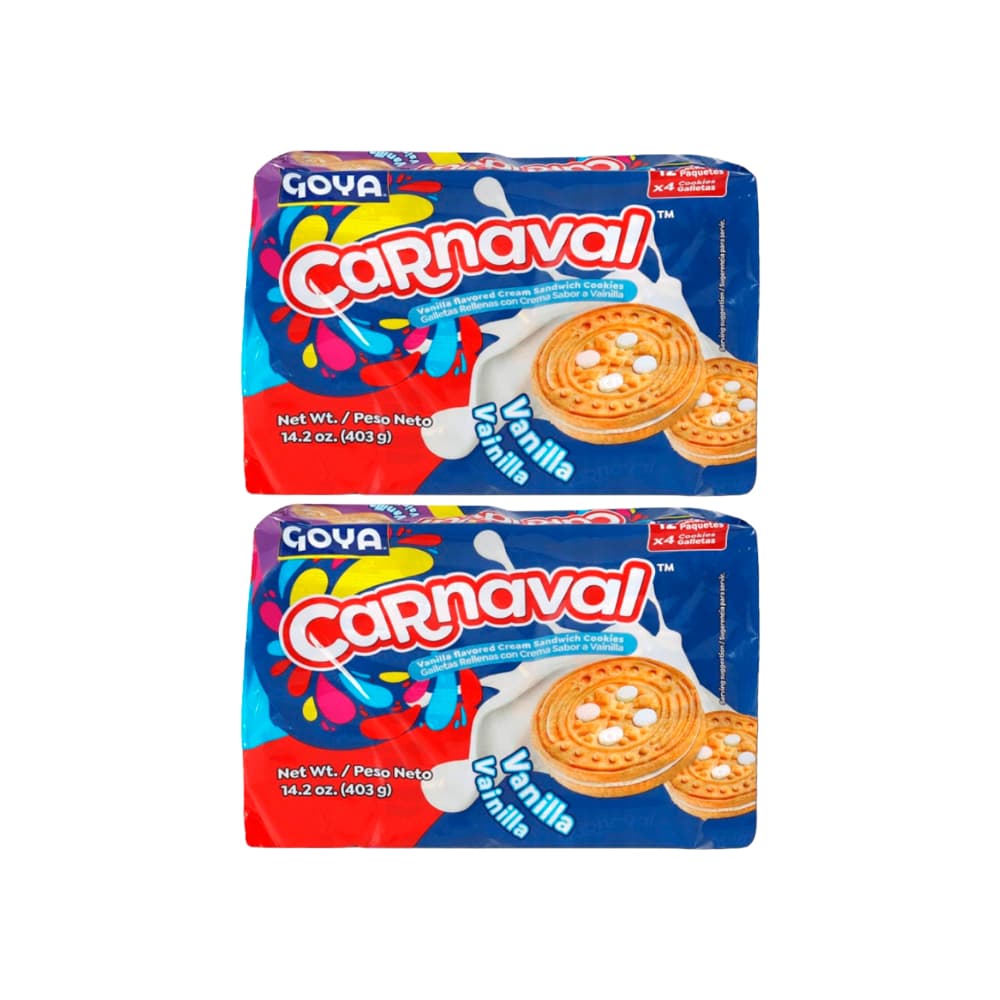 Galletas rellenas con crema sabor a vainilla Carnaval Goya (2 x 403 g/ 14.2 oz) - Imagen 1