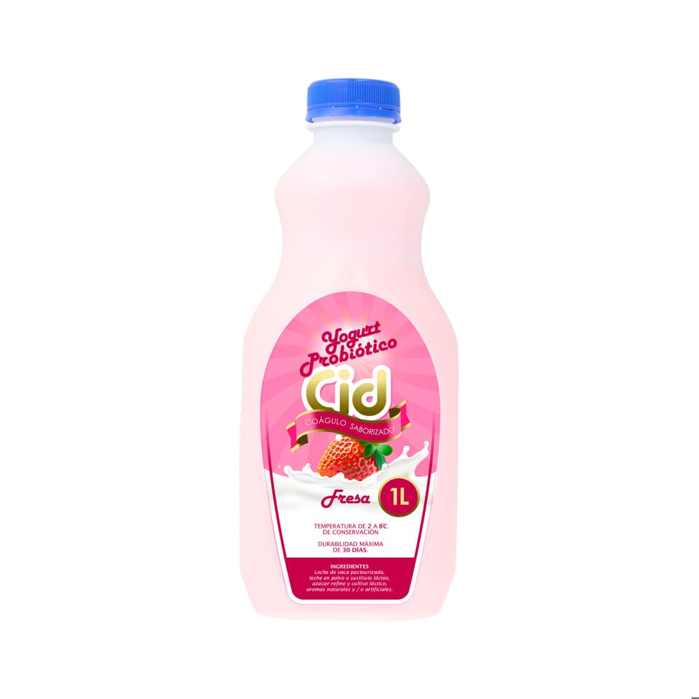 Yogurt probiótico de coágulo saborizado de fresa Cid (1 L) - Imagen 1