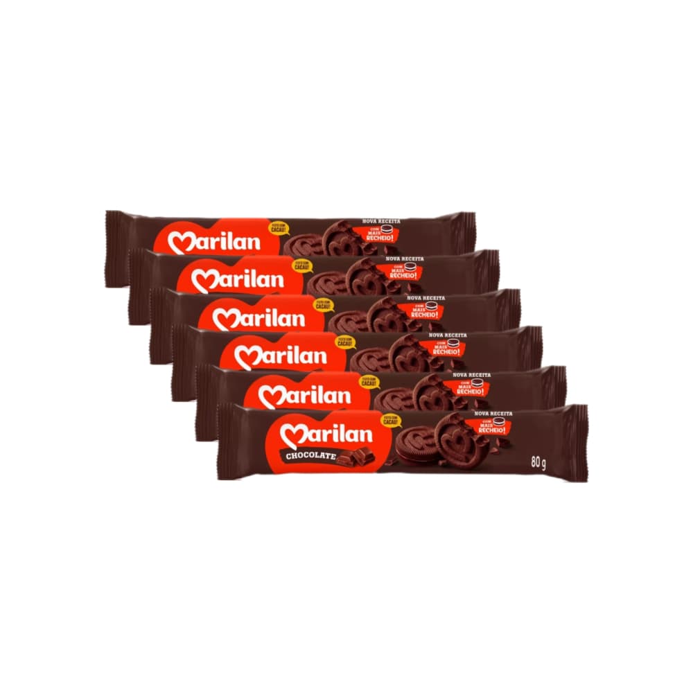 Galleta dulce sabor chocolate con relleno sabor a chocolate Marilan (6 x 80 g / 2,82 oz) - Imagen 1