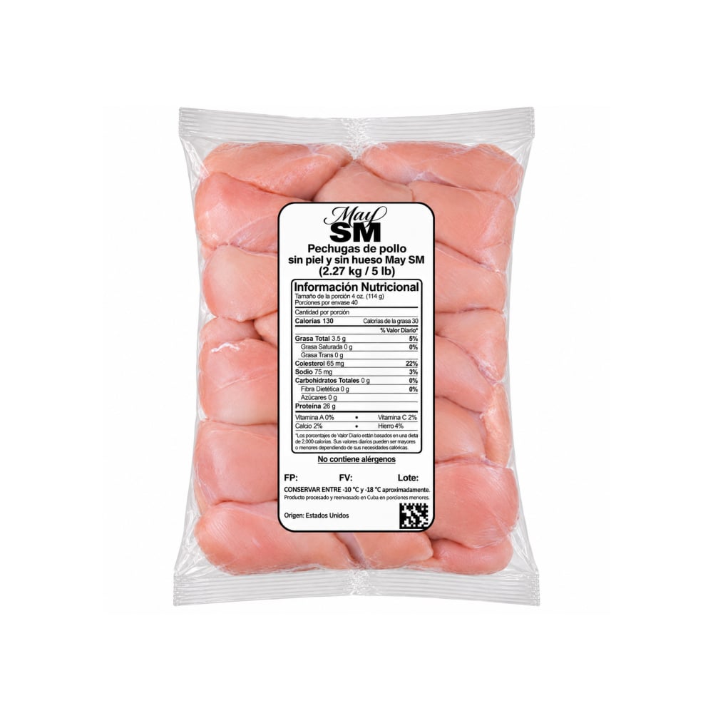 Pechugas de pollo sin piel y sin hueso May SM (2.26 kg / 5 lb) - Imagen 1