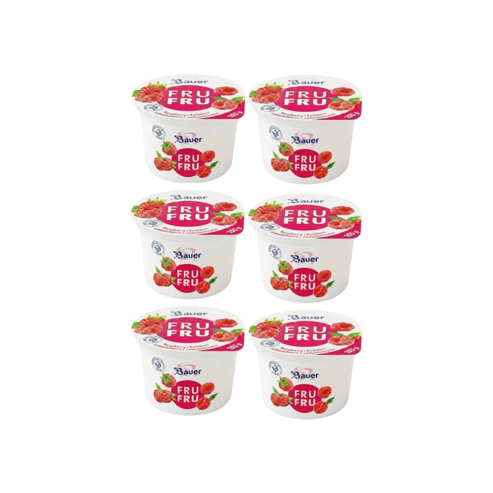 Yogur sabor frambuesa Bauer Fru Fru (6 x 100g / 3.53oz) - Imagen 1