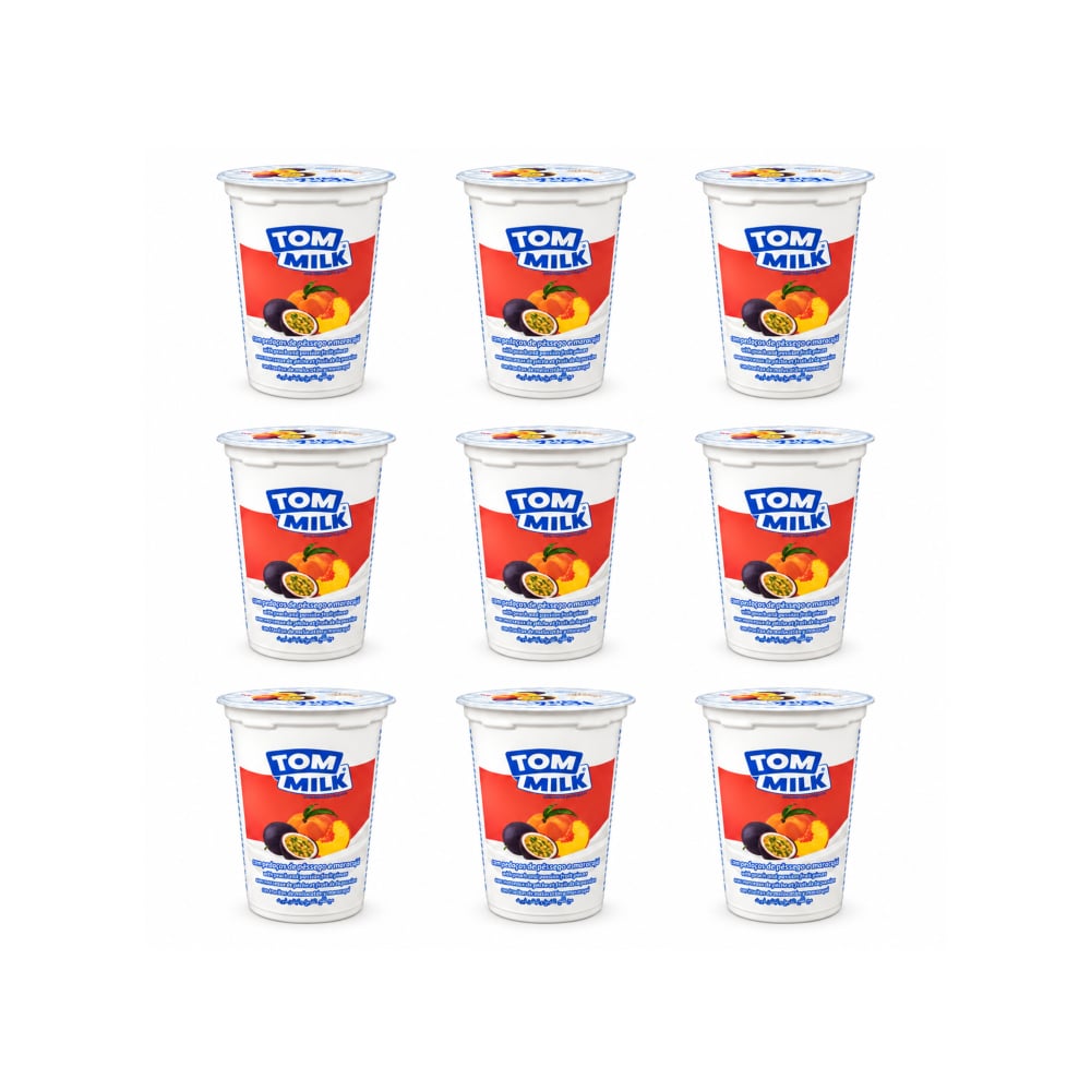 Yogurt pasteurizado sabor melocotón y maracuyá con trocitos de fruta Tom Milk (9 x 500 g / 1.10 lb) - Imagen 1