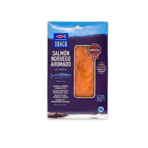 Lonchas de Salmón Noruego Ahumado Esencial (80g) UBAGO - Imagen 1