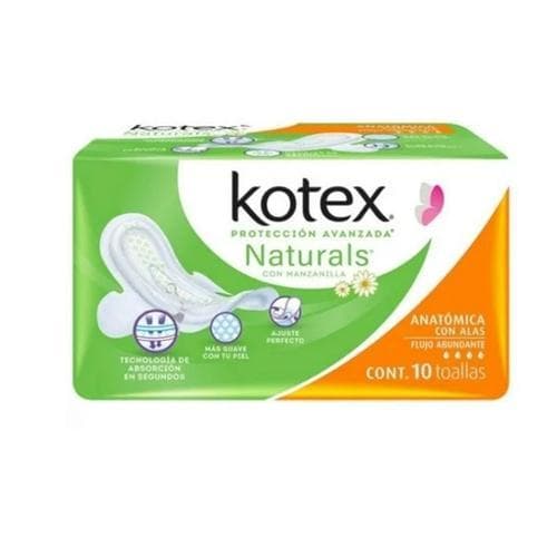 Toallas Femeninas Naturals Anatómica con Alas (10 u) KOTEX