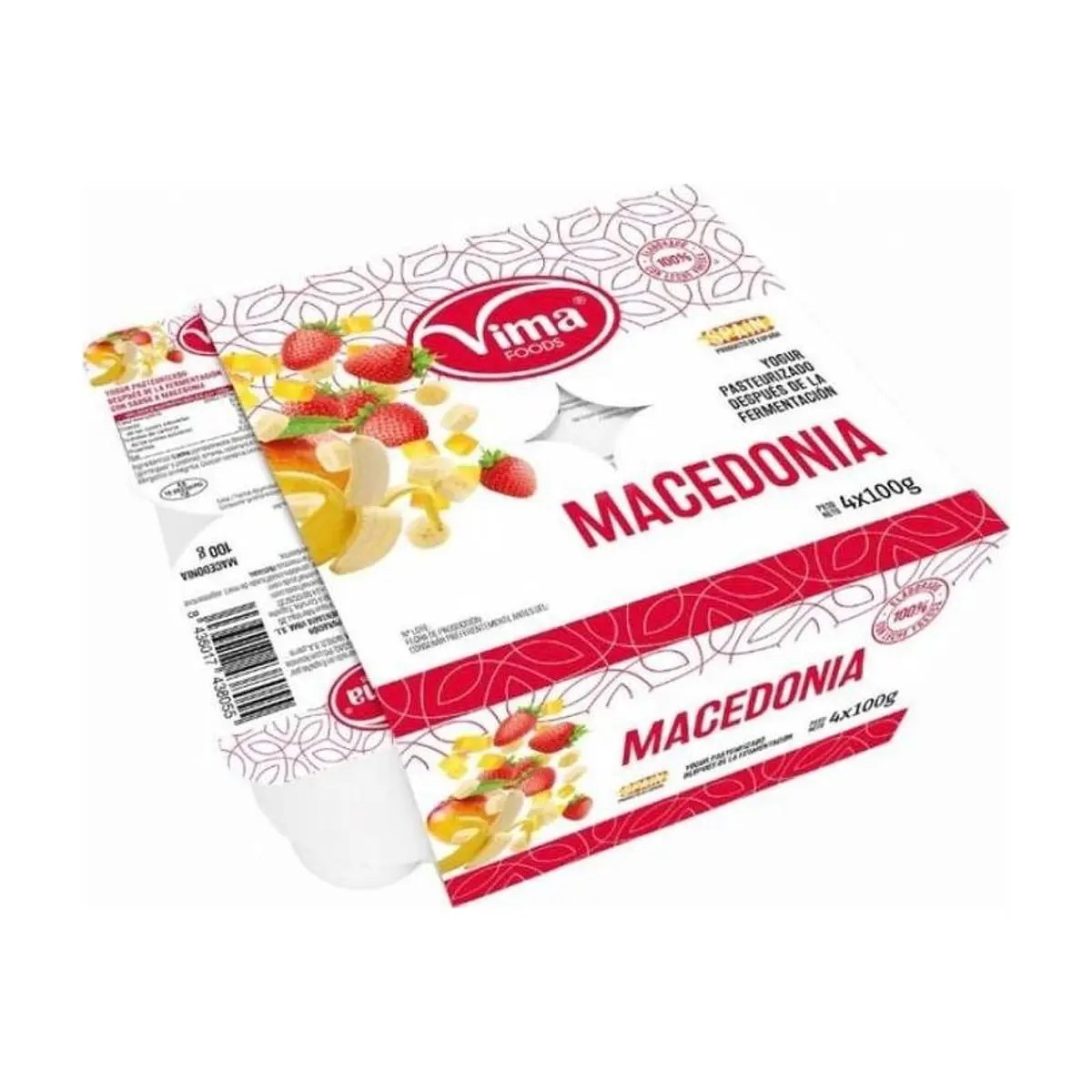 Yogurt pasteurizado de macedonia Vima Foods (4 x 100 g / 3.52 oz) - Imagen 1