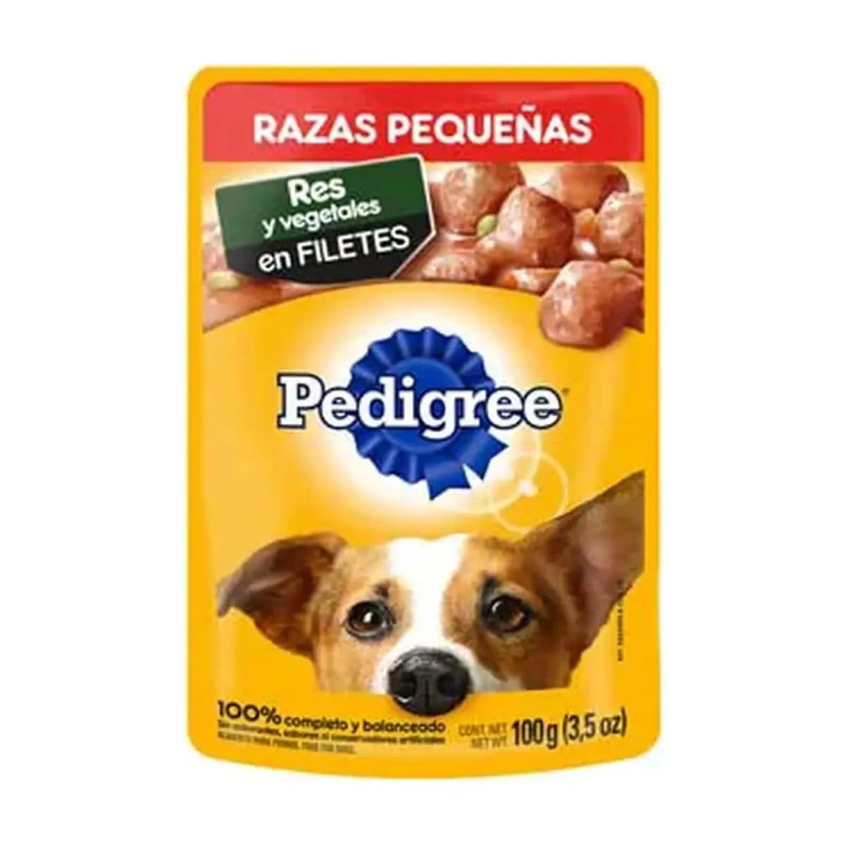 Alimento res y vegetales en filetes para perro razas pequeñas Pedigree (100 g / 3.52 oz)