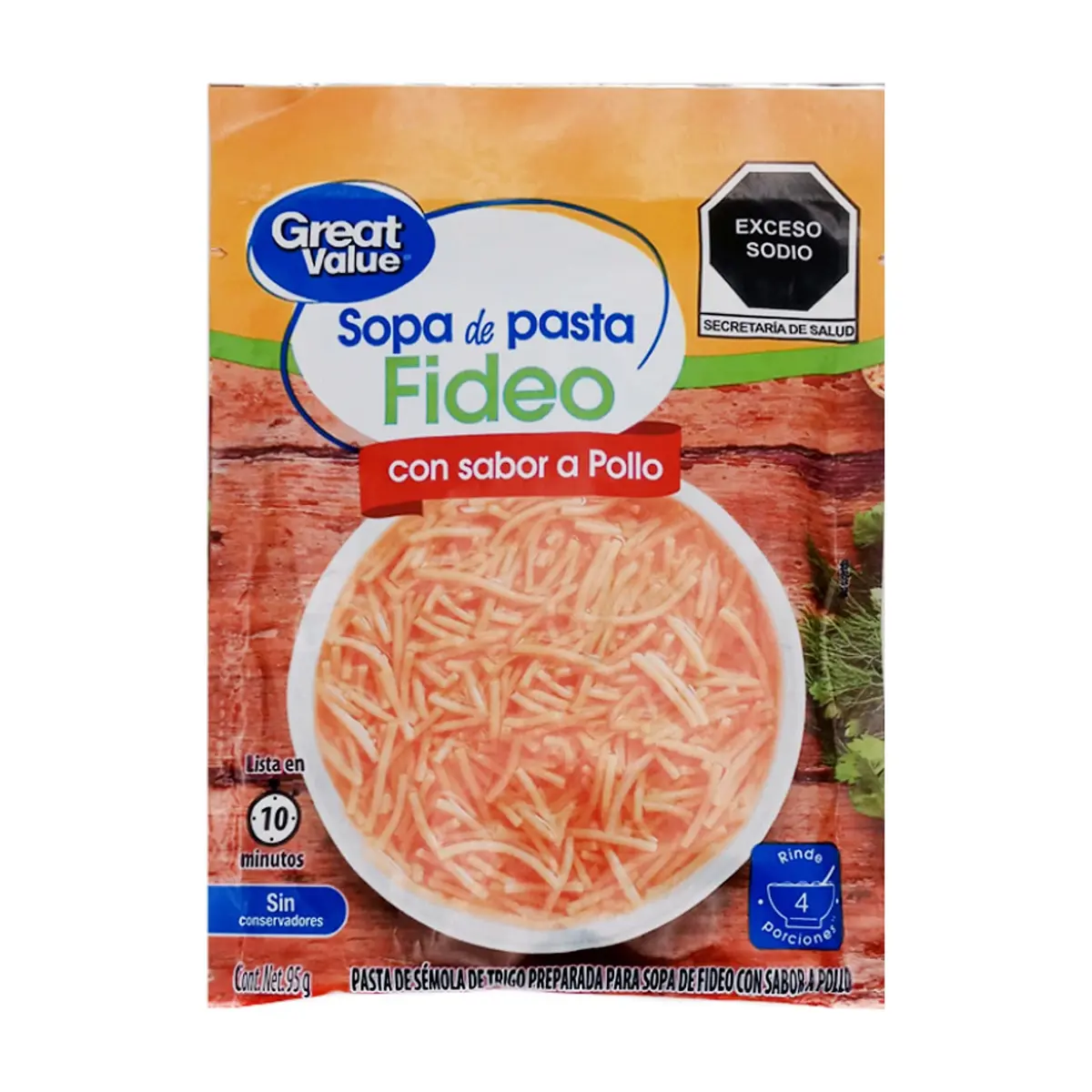 Sopa de pasta fideo con sabor a pollo Great Value (95 g / 3.35 oz) - Thumbnail 2