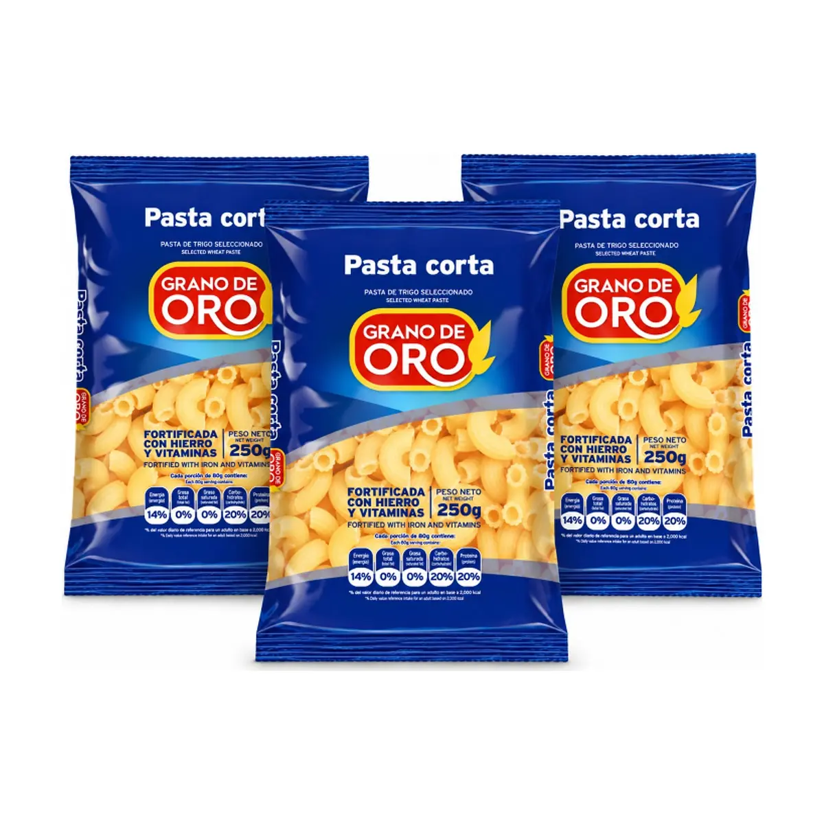 Pasta corta coditos Grano de Oro (3 x 250 g / 8.8 oz) - Imagen 1