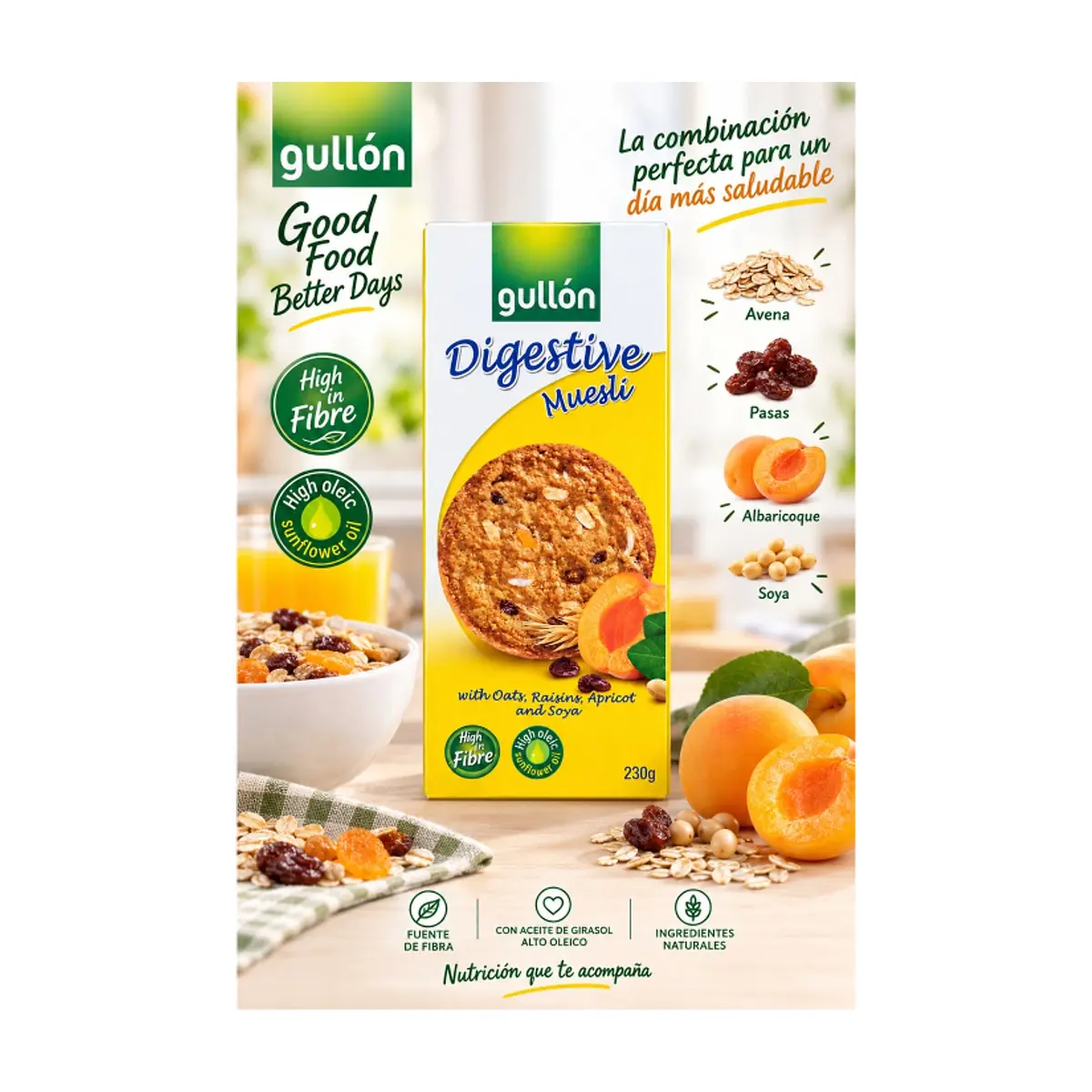 Galletas digestivas con avena, soja caramelizada, pasas y albaricoque Gullón (230 g / 8.11oz) - Thumbnail 5