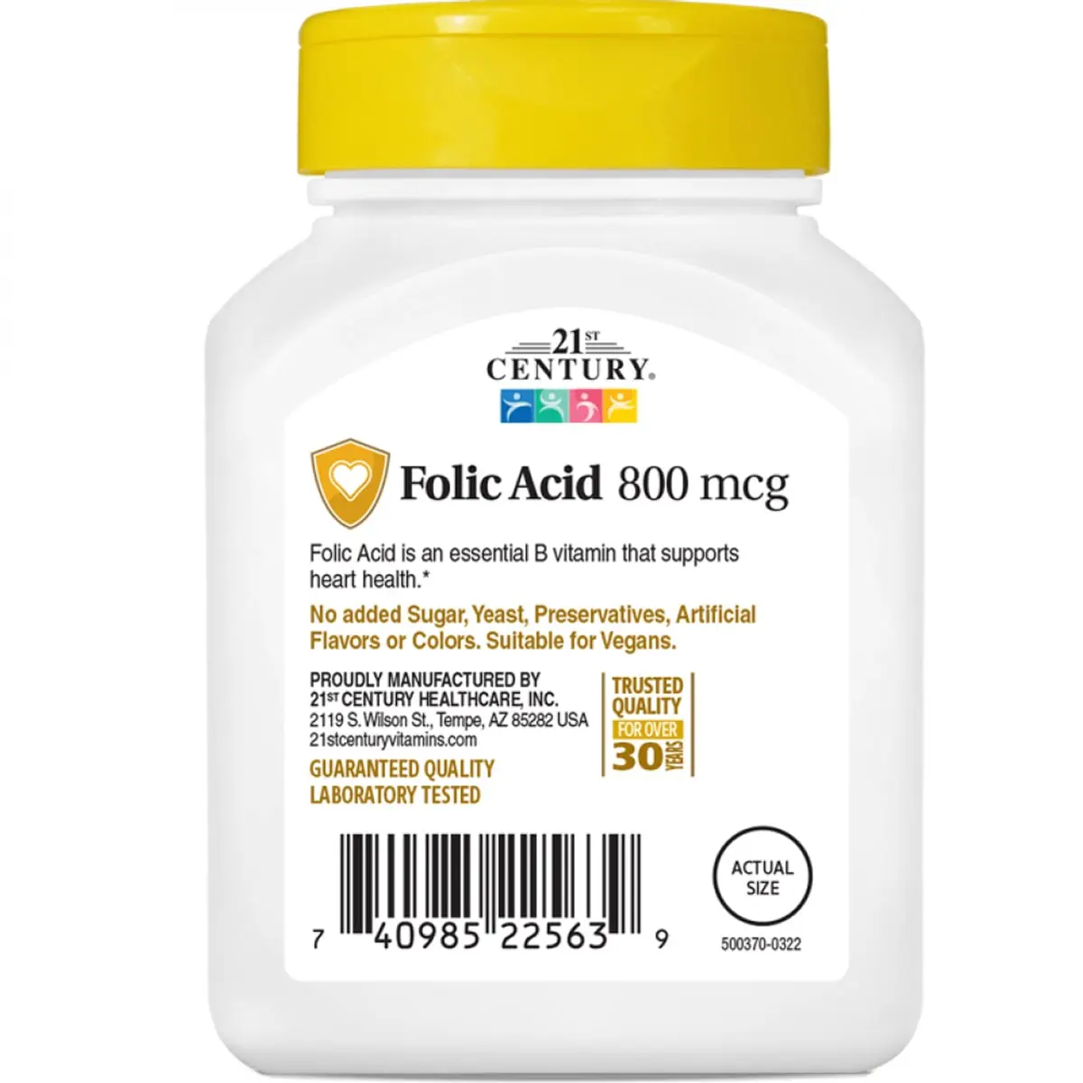 Ácido fólico 800 mcg 21st Century (180 tabletas) - Thumbnail 4