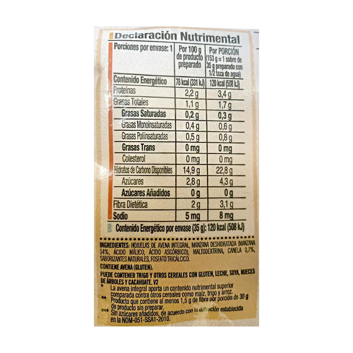 Cereal de avena integral sin azúcar sabor manzana y canela Quaker (35 g / 1.23 oz) - Miniatura 4