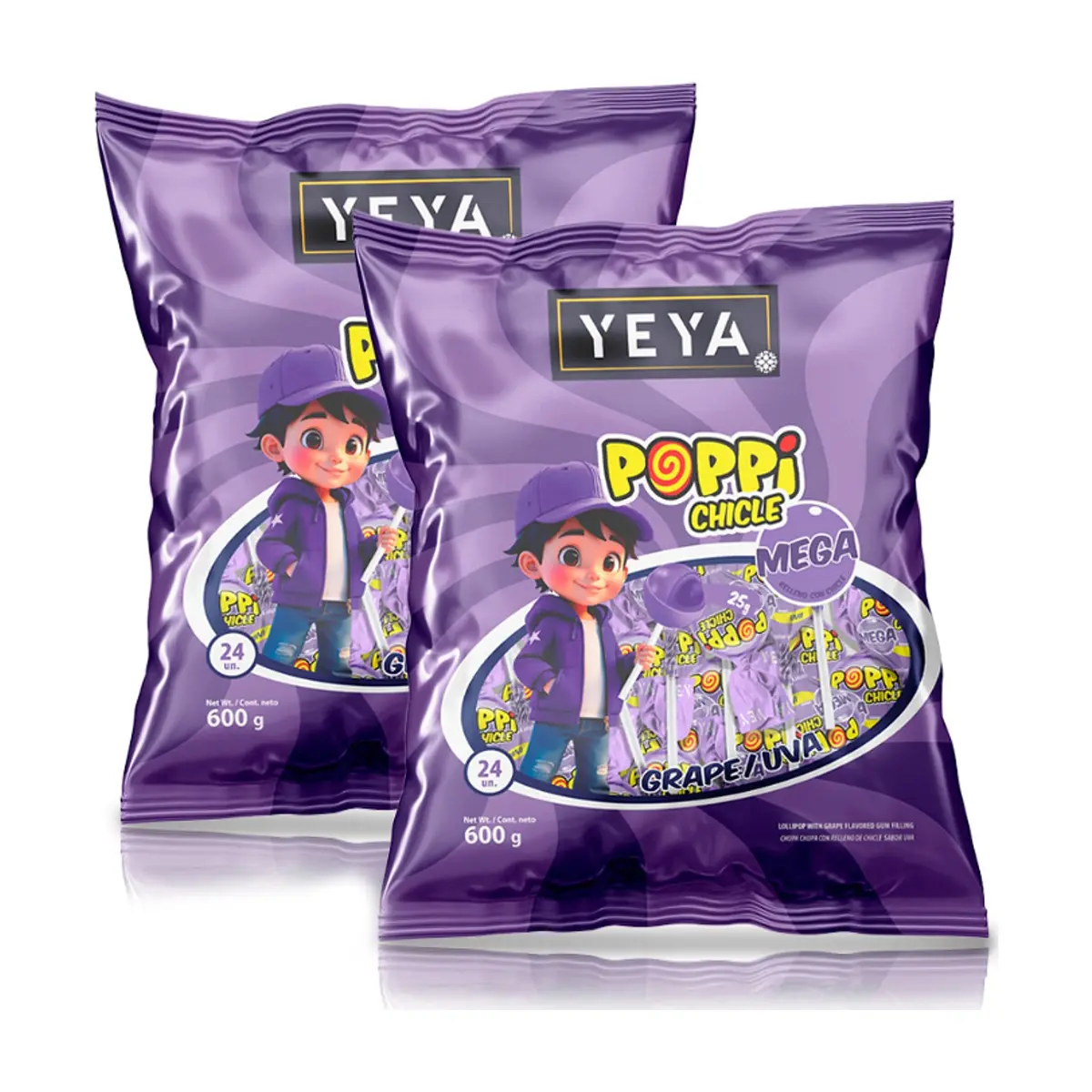 Chupa chupas con relleno de chicle sabor uva YEYA (2 x 600 g / 1.32 lb) - Miniatura 1