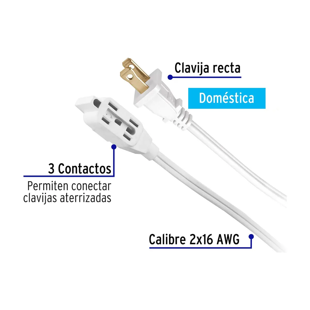 Extensión eléctrica blanca 2 m Volteck ED-2BR - Thumbnail 4